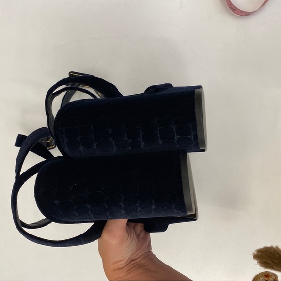 ASH || Boom Velvet Croc Embossed Platform Sandals Heels Midnight Navy 40 - Picture 8 of 11